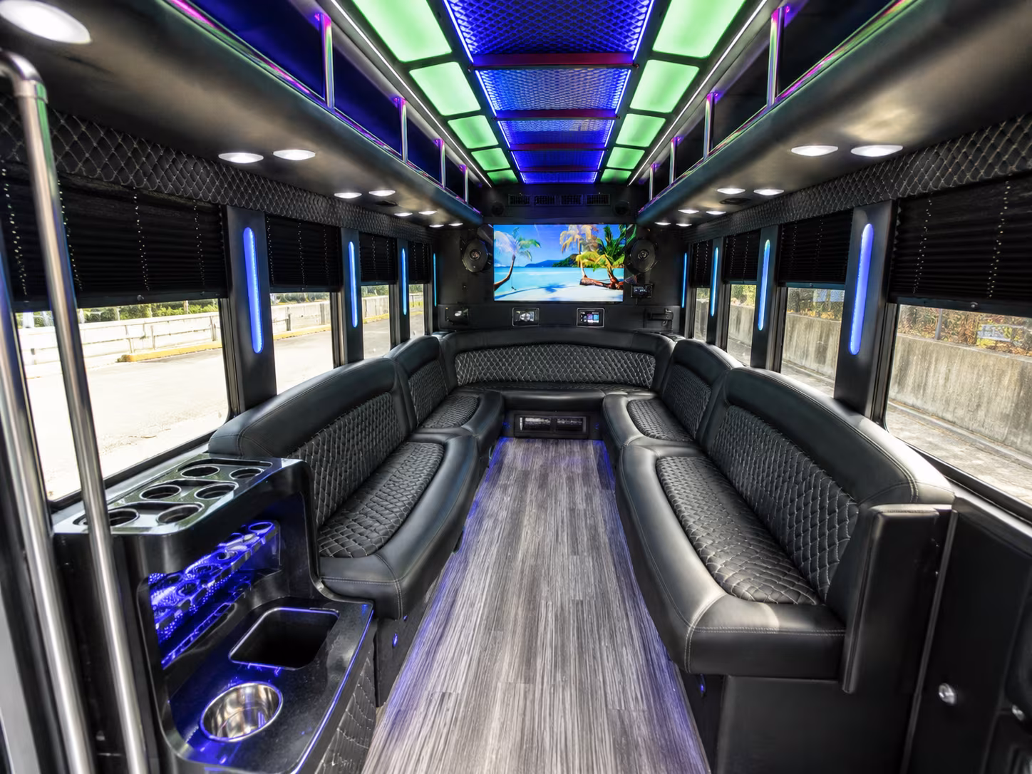 lancaster 18 passenger party bus inside