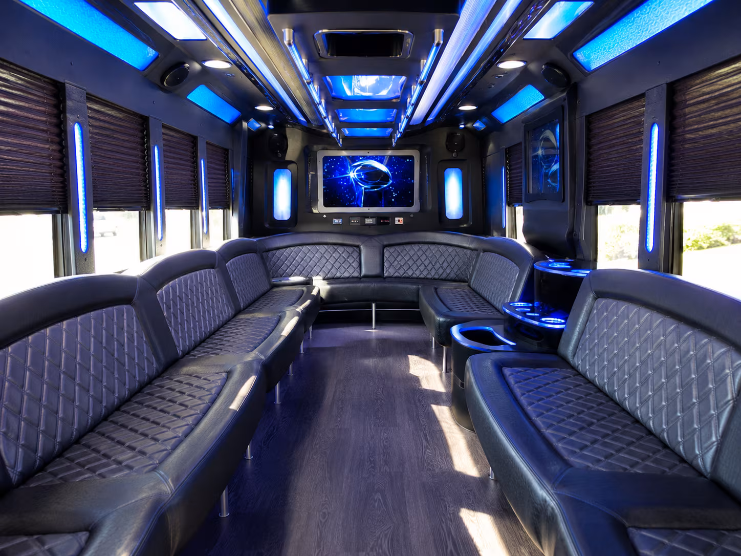 lancaster 28 passenger party bus inside