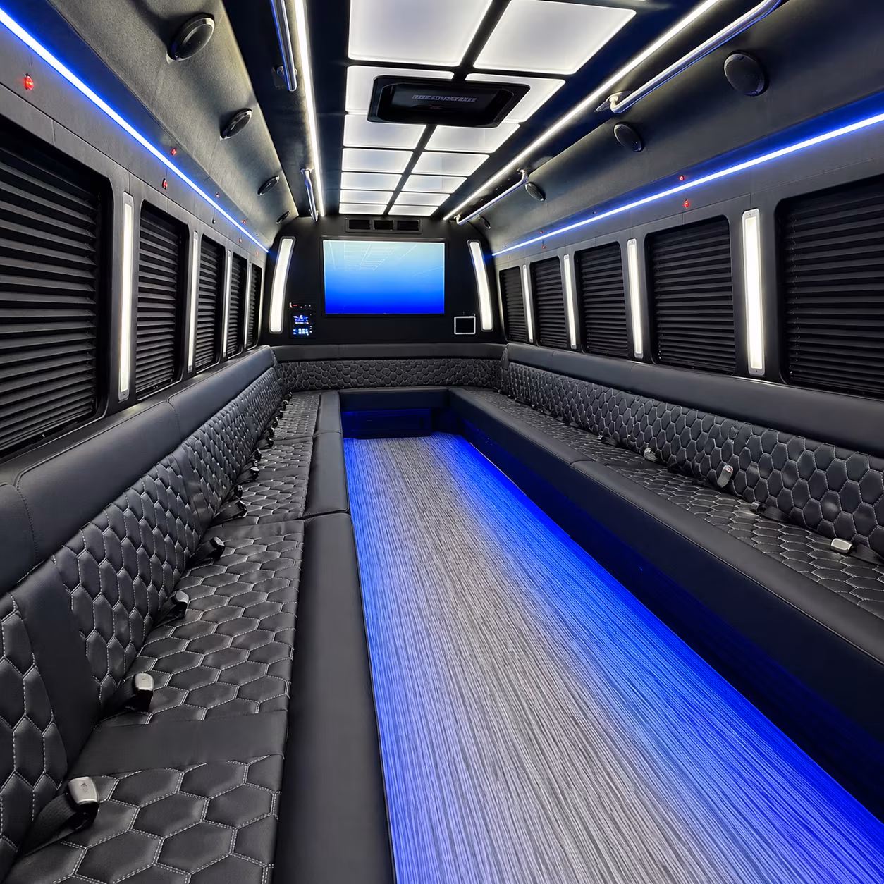 lancaster 50 passenger party bus inside